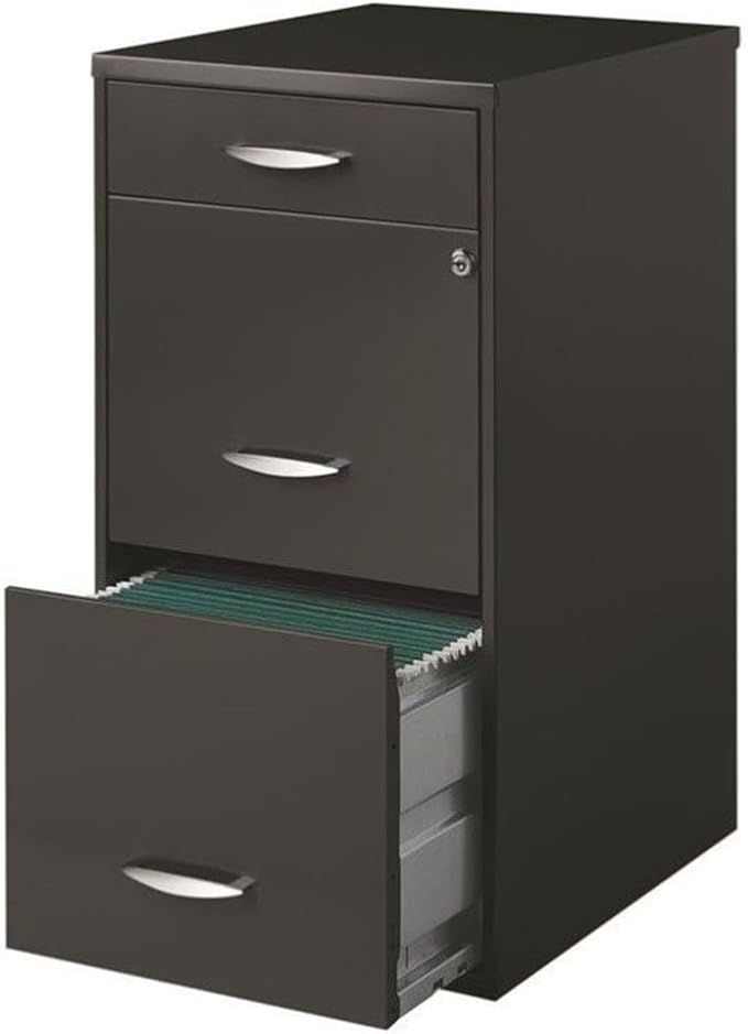 Pemberly Row Set of 18 Contemporary 3-Drawer Metal File Cabinet in Charcoal
