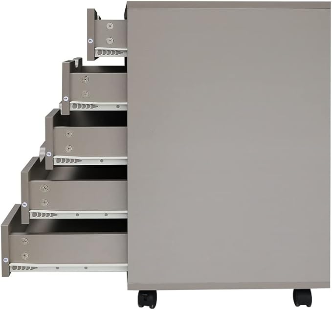 Dark Grey Five Drawers Cabinet Wooden Office Pulley Movable File Storage Cabinet Low Cabinet