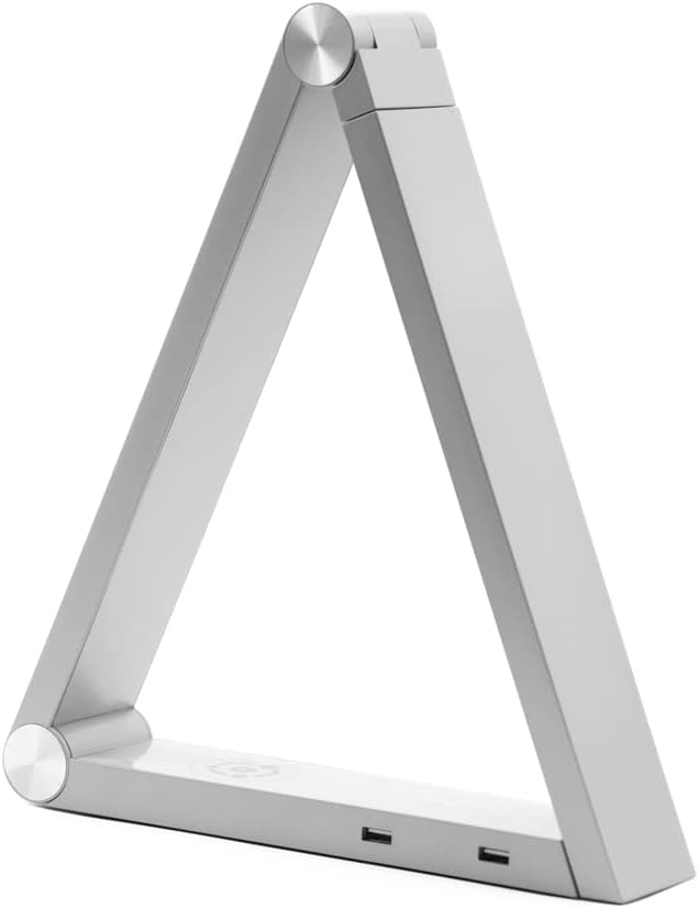 Multifunctional LED Desk Lamp with Dimmable Touch Controls, 15 Adjustable Light Settings, Wireless Charger, Dual USB Ports with Modern Minimalist Design for Bed and Living Rooms (Silver)
