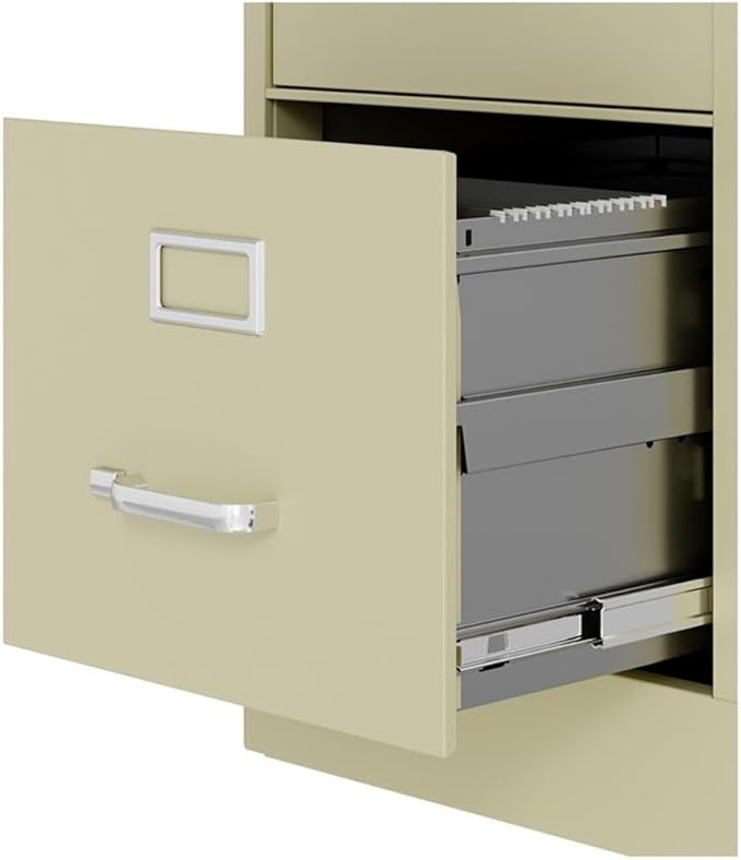 Pemberly Row 22" D Metal 4-Drawers Letter Width Vertical Filing Cabinet in Beige, Lockable, Sturdy Steel Construction, Office or Home Use, Secure Storage for Documents