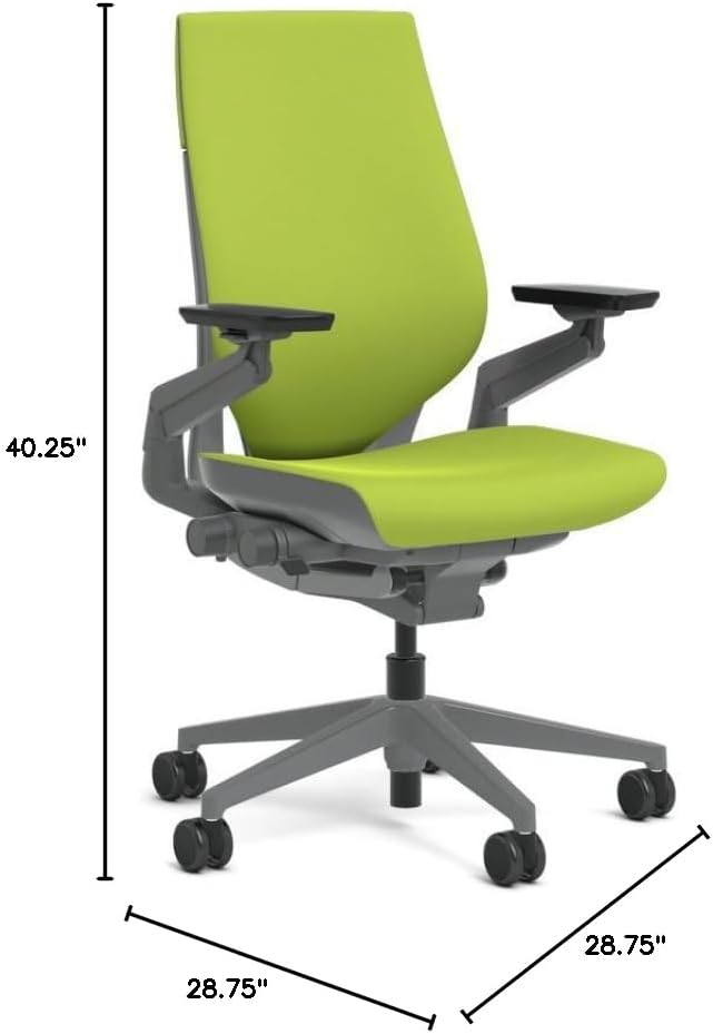 Steelcase Gesture Task Chair: Wrapped Back - Sterling Dark Solid Frame/Base/Merle Accent - Adjustable Lumbar Support - Roll Control Hard Floor Casters