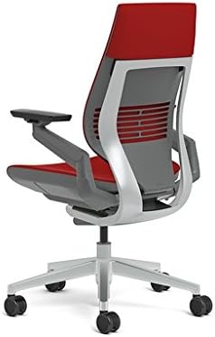 Steelcase Gesture Office Chair - Cogent Connect Scarlet Upholstered Wrapped Back Platinum Metallic Frame Medium Seat Merle Seat/Back/Arms (Dark/Light) Hard Floor Caster Wheels