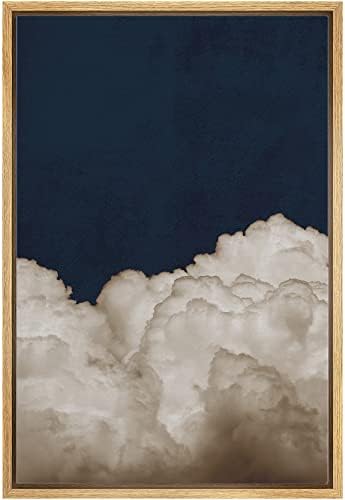SIGNWIN Framed Canvas Print Wall Art Dark High Contrast White Storm Cloud Navy Blue Sky Nature Wilderness Photography Modern Art Landscape Relax/Calm for Living Room, Bedroom, Office - 24"x36" NATURAL