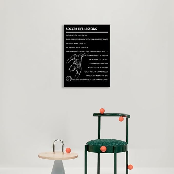 Motivational Baseball Player Poster “Soccer Life Lessons ” Poster for Boys Bedroom Inspirational Sports Quotes Canvas Print for Home Gym Locker Room Office Decor Framed Ready to Hang [18" W X 24" H]