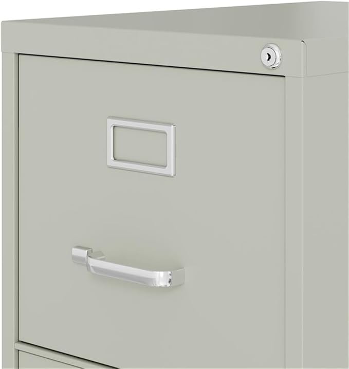 Pemberly Row 4-Drawer Vertical Filing Cabinet, 22 in Deep Metal Construction, Light Gray Finish, Commercial Grade with Lock, Ball-Bearing Suspension, Letter-Size File Storage for Office or Home Use