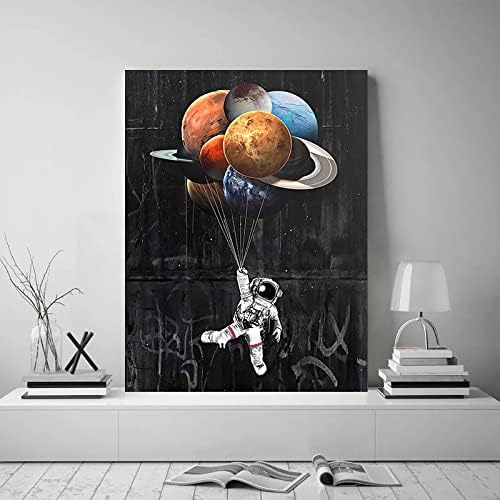 Yatsen Bridge Space Astronaut Canvas Wall Art, Creative Universe Planet Balloon Poster and Print with Frame, Modern House Decorations for Game Room Kids Room Ready to Hang - 18x24 inches