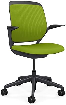 Steelcase Cobi Office Chair: Arms with Soft Arm Caps, Near Black Frame, and Wasabi Fabric with Standard Carpet Casters
