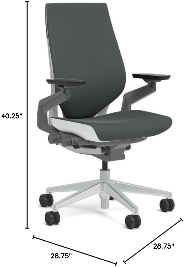 Steelcase Gesture Task Chair: Wrapped Back - Platinum Metallic Frame/Base/Seagull Accent - Roll Control Hard Floor Casters