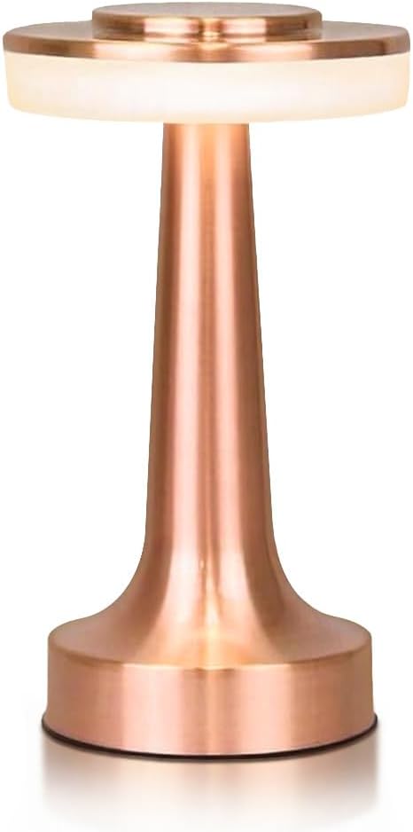 Cordless Metal Desk Lamp, Touch Sensor Control LED Table lamp,3 Color Stepless Dimmable Battery Powered Lamp for Living Room, Dorm, Home Office (Matte Rose Gold)