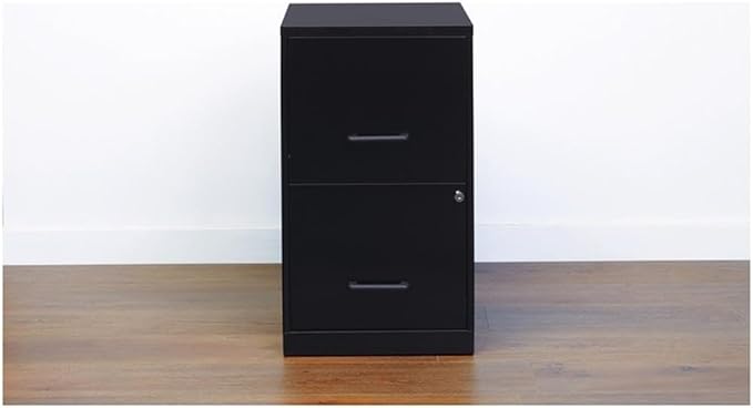 Scranton & Co 18" 2-Drawer Modern Metal Filing Cabinet, Black Finish, Durable Steel Construction, Locking High-Side Drawers for Letter-Size Files, Compact Home or Office Storage Solution, Fully