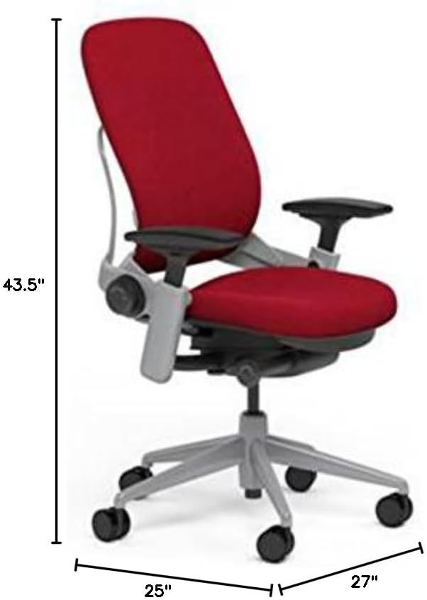 Steelcase Leap Desk Chair in Buzz2 Rouge Red Fabric - 4-Way Highly Adjustable Arms - Platinum Frame and Base - Soft Dual Wheel Hard Floor Casters