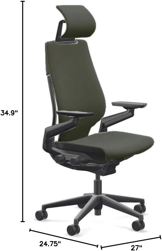 Steelcase Gesture Office Desk Chair with Headrest Cogent Connect Quicksilver 5S96 Fabric Standard Black Frame