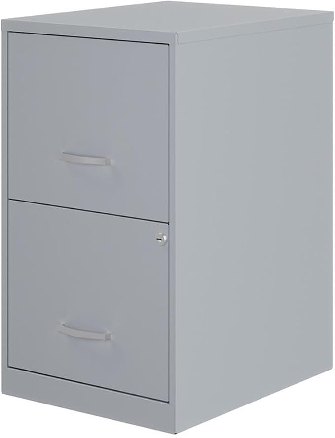 Scranton & Co Modern 18" D 2-Drawer Metal File Cabinet, Gray/Platinum Finish, Letter-Size Hanging File Storage, Locking Drawers, Glide Suspension, Compact Design for Home or Small Office Use