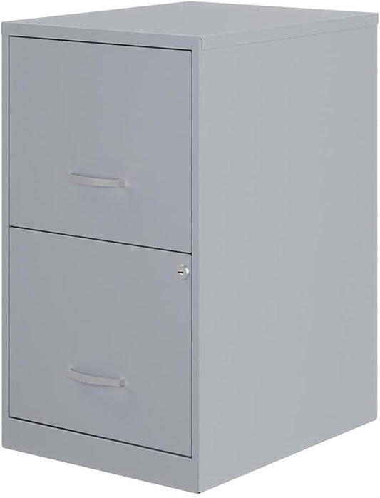 Scranton & Co Modern 18" D 2-Drawer Metal File Cabinet, Gray/Platinum Finish, Letter-Size Hanging File Storage, Locking Drawers, Glide Suspension, Compact Design for Home or Small Office Use