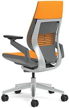 Steelcase Gesture Office Chair - Cogent Connect Tangerine Upholstered Wrapped Back Platinum Metallic Frame Low Seat Merle Seat/Back/Arms (Dark/Light) Hard Floor Caster Wheels