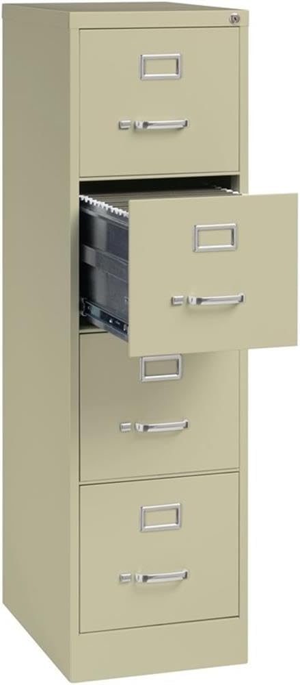 CommClad Metal 4-Drawer Vertical Filing Cabinet, Putty Finish, Letter-Size, Lockable Office Storage, Smooth Ball-Bearing Suspension, 52" H x 15" W x 22" D, Durable Home or Office File Organization