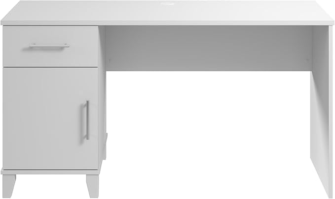Bush Home Somerset 54W Office Desk with Drawer and Cabinet in White, Computer Table with Storage for Home Office Workspace