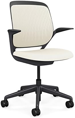 Steelcase Cobi Office Chair: Arms with Soft Arm Caps, Near Black Frame, and Coconut Fabric with Standard Carpet Casters