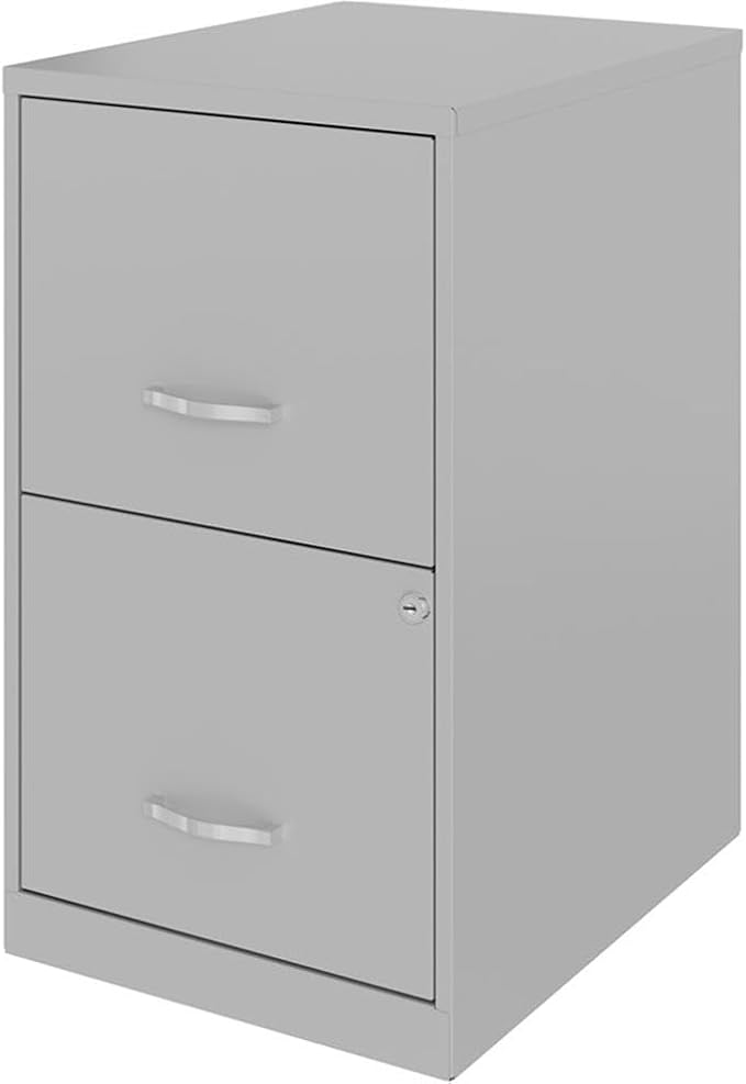 Pemberly Row Contemporary 2-Drawer Metal Filing Cabinet, 18 in Depth, Arctic Silver Finish, High-Side Drawers for Letter Files, Locking Design, Smooth Glide Suspension, Small Office or Home Office Use