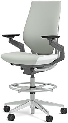 Steelcase Gesture 442 Stool Chair - Cogent: Connect Nickel Fabric, Wrapped Back, Light on Light Frame, Wheels for Hard Flooring
