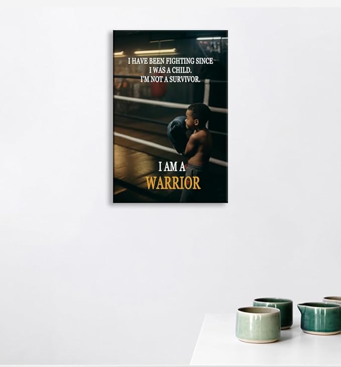 Inspirational Boxing Poster I Am A Warrior Quote Martial Arts Motivation Gym Wall Art for Fighter Spirit Motivational Wall Decor for Boxing Gym Sports Room Home Bedroom Framed [12" W X 18" H]