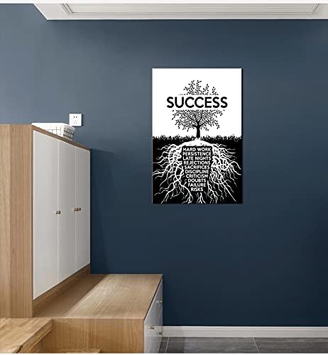 Inspirational Canvas Print Wall Art Success Tree Picture Poster Painting Inspiring Artwork Wooden Decor for Living Room Bedroom Office Gym Home Decor Framed Ready to Hang[24''W x 36''H]