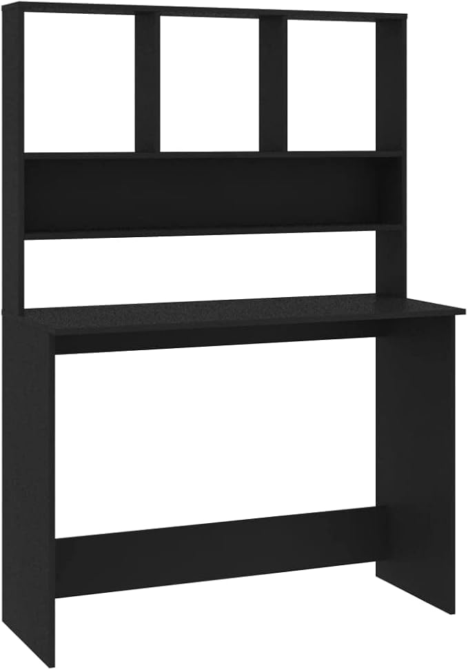 Modern Computer Desk Writing Study Table with Upper Cabinet, Home Office Student Table Laptop PC Writing Desk Home Office Writing Desk, Black 43.3"x17.7"x61.8"