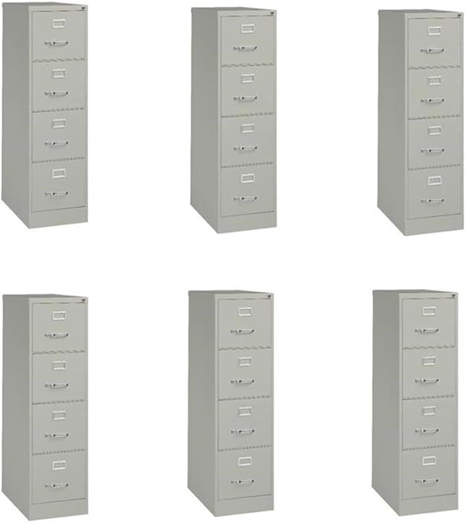 Pemberly Row Set of 6 4-Drawer Letter Width Vertical File Cabinet in Light Gray