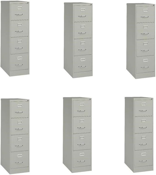 Pemberly Row Set of 6 4-Drawer Letter Width Vertical File Cabinet in Light Gray