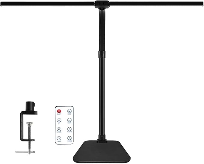 LED Desk Lamp for Office Dorm Home - Eye Caring Desk Light with Timer, Remote Control 24W Brightest Dual Screen Computer Monitor Gooseneck Dimmable Table lamp with Anti-Glare Cover Clamp & Base