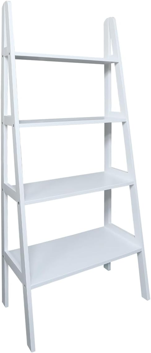 Casual Home 100% Solid Wood 4-Shelf Ladder Bookcase, Standard, 60" H, White