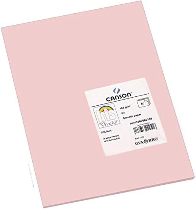 Canson Iris Vivaldi A4 185 GSM Smooth Colour Paper - Rose Petal (Pack of 50 Sheets)