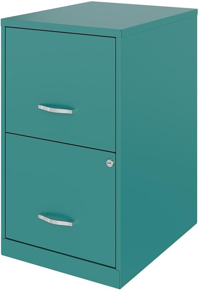 Scranton & Co 2-Drawer Metal File Cabinet, 18" Deep, Painted Steel, Teal/Turquoise Finish, Locking High-Side Drawers for Letter Files, Smooth Glide Suspension, Compact Home or Office Storage Solution