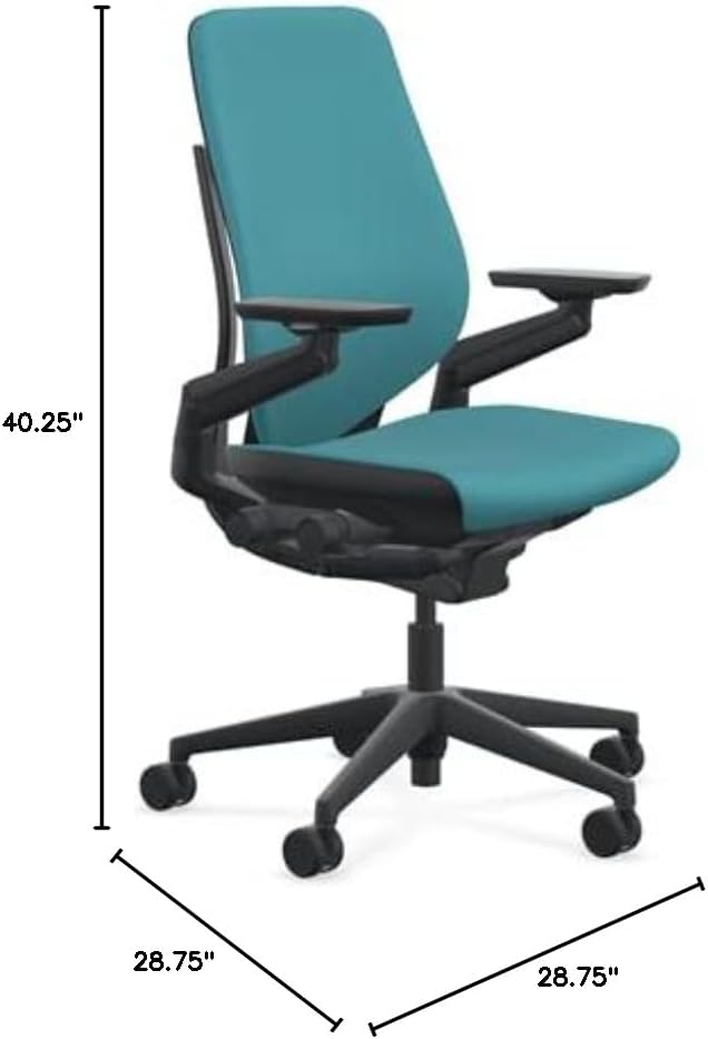 Steelcase Gesture Office Chair - Cogent: Connect Lagoon Fabric, High Seat Height, Shell Back, Black on Black Frame, Lumbar Support, and Hard Floor Casters