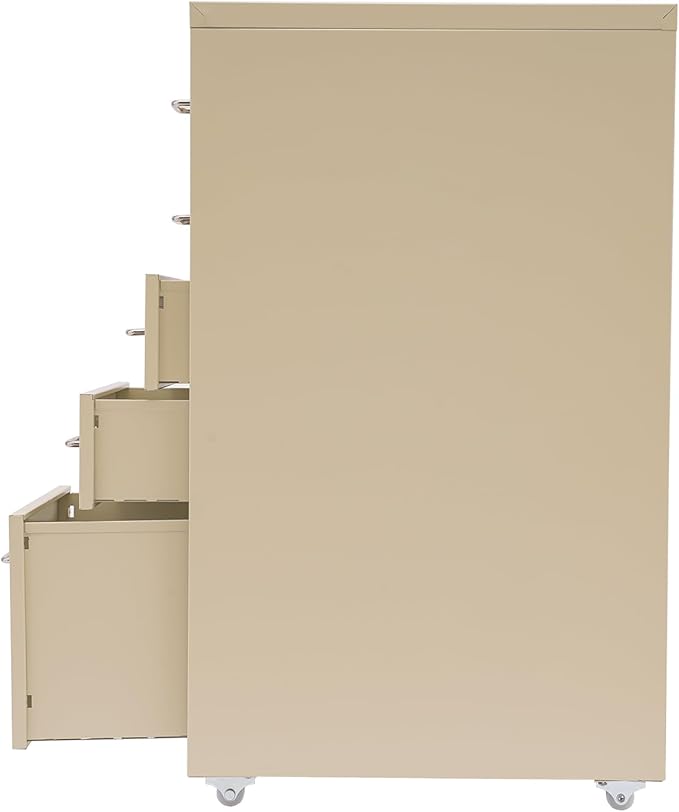 Metal File Storage Cabinet, 5 Drawer Vertical Filing Cabinets with Wheels Under Desk Storage Drawers, 11 * 16.1 * 27.1in Mobile File Cabinets Under Desk Cabinet for Bedroom, Office (Beige)