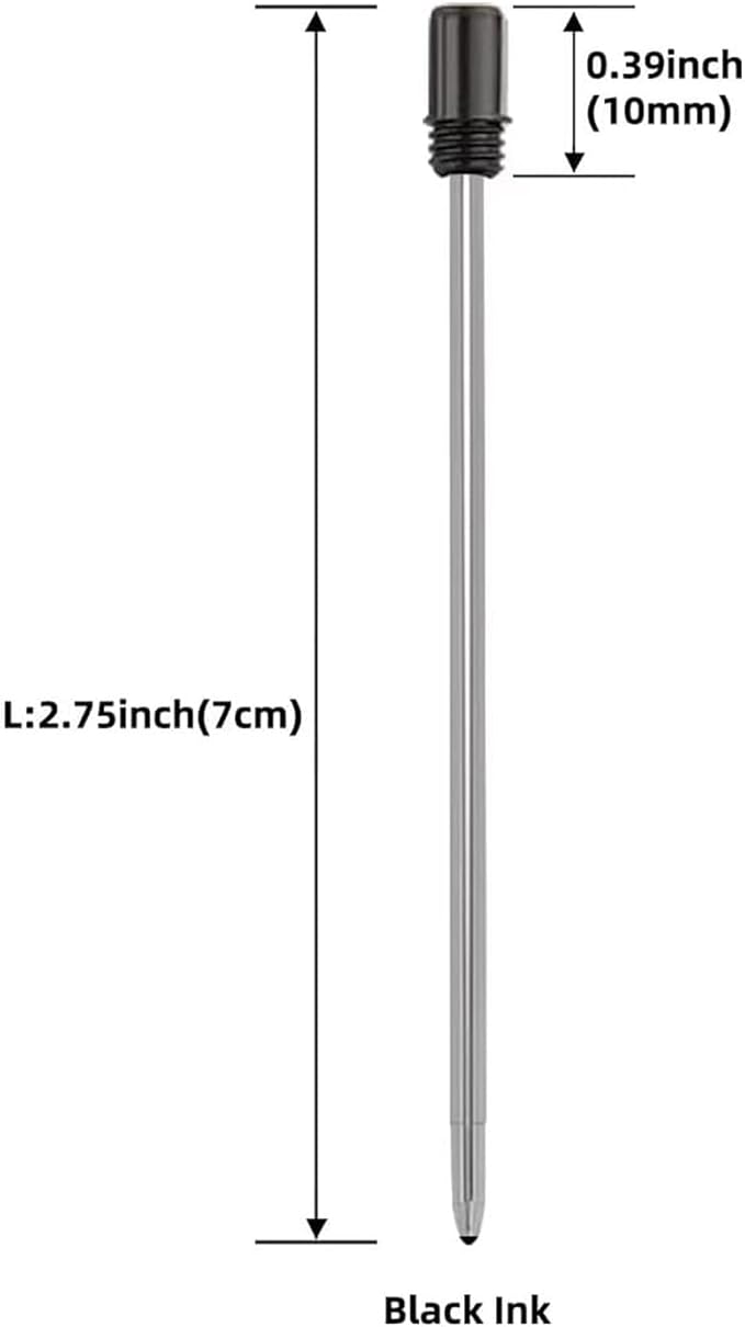 2.75'' Ballpoint Pen Refills, Black, Medium Point, 10 Pack