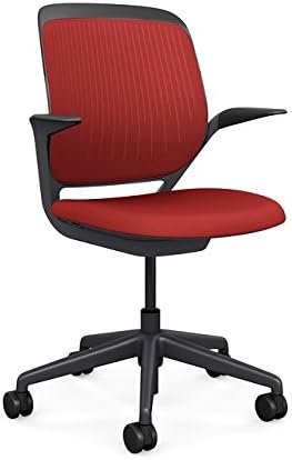 Steelcase Cobi Office Chair: Arms with Soft Arm Caps, Near Black Frame, and Scarlet Fabric with Standard Carpet Casters
