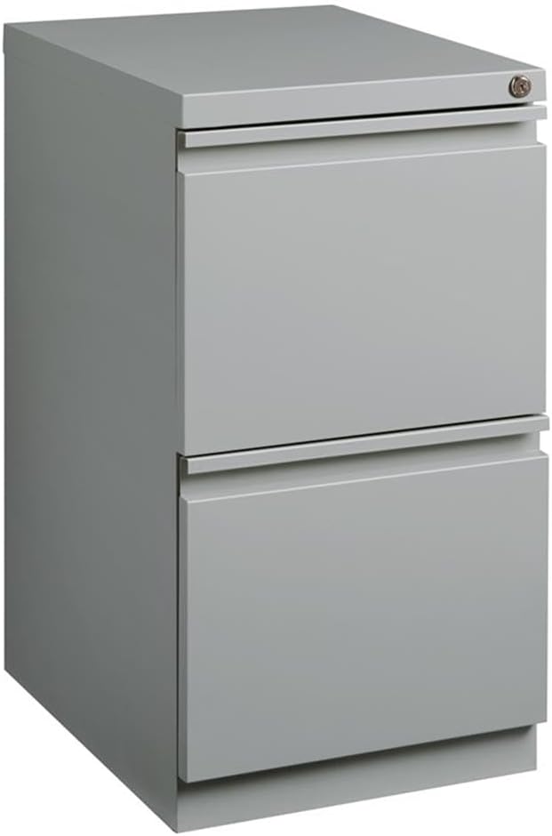 Bowery Hill Mobile Pedestal Filing Cabinet, 20" Depth, 2-Drawer File/File Configuration, Metal, Silver Finish, Lockable with Hidden Casters, Letter-Size File Storage, Commercial Grade Office Furniture