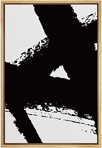 SIGNWIN Framed Canvas Print Wall Art Black Ink Paint Stroke Stripe Collage Abstract Shapes Illustrations Modern Art Minimal Relax/Calm Multicolor for Living Room, Bedroom, Office - 24"x36" Natural