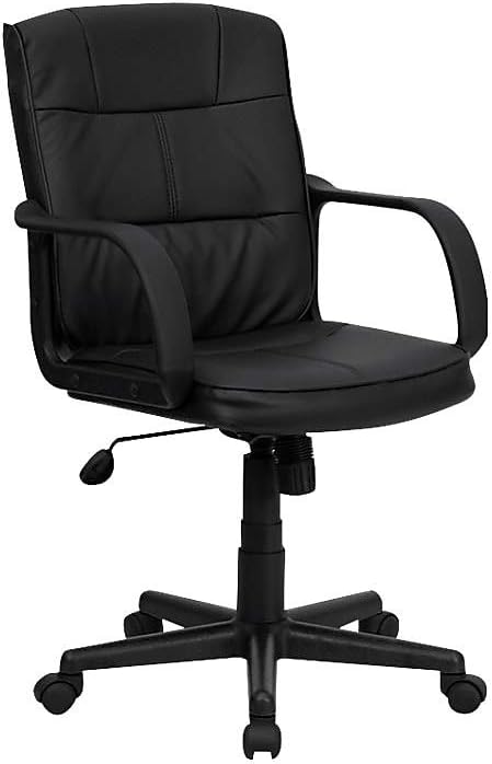 Flash Furniture Rider Mid-Back Black LeatherSoft Swivel Task Office Chair with Arms