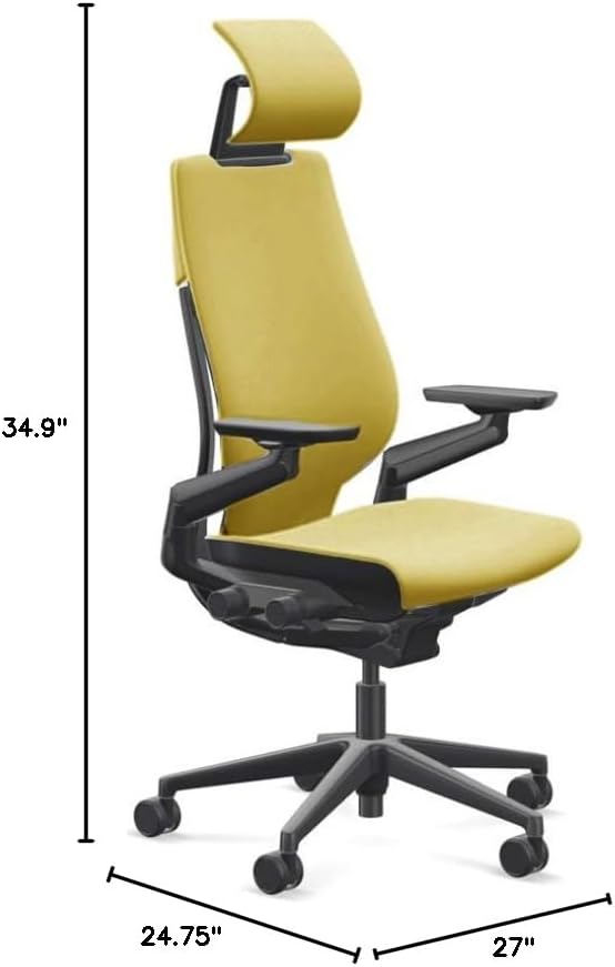 Steelcase Gesture Office Desk Chair with Headrest Cogent Connect Green Citrine 5SD5 Fabric Standard Black Frame