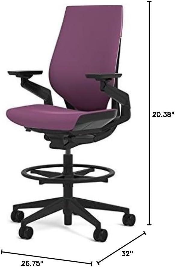 Steelcase Gesture 442 Stool Chair - Cogent: Connect Concord Fabric, Shell Back, Dark on Dark Frame
