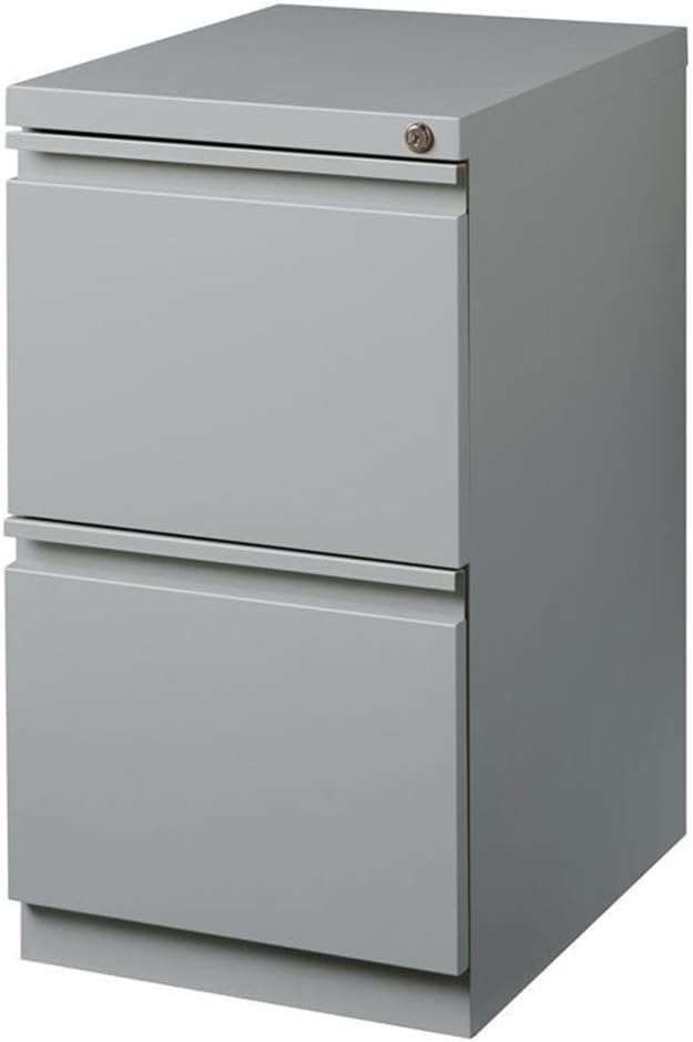 Bowery Hill Mobile Pedestal Filing Cabinet, 20" Depth, 2-Drawer File/File Configuration, Metal, Silver Finish, Lockable with Hidden Casters, Letter-Size File Storage, Commercial Grade Office Furniture