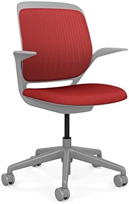 Steelcase Cobi Office Chair: Arms with Soft Arm Caps, Platinum Frame, and Scarlet Fabric with Standard Carpet Casters
