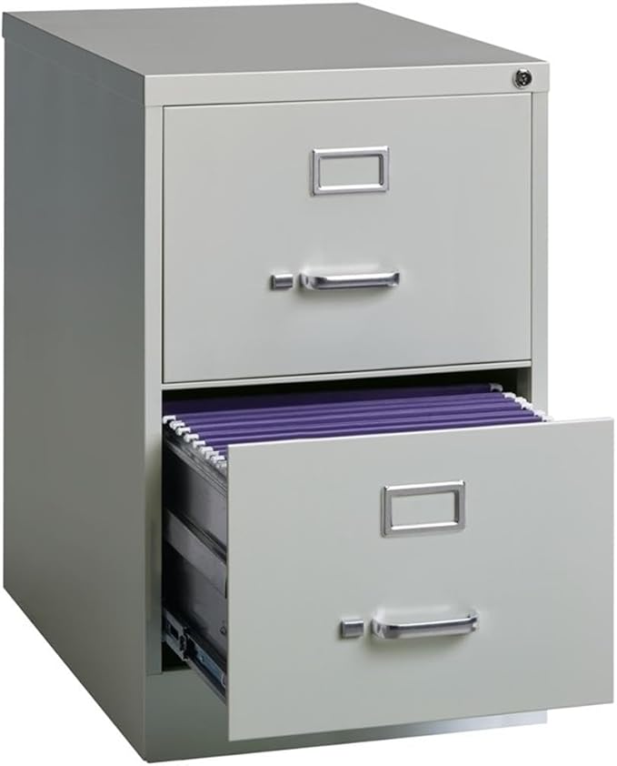 Cooper 25" 2-Drawer Metal Vertical File Cabinet, Gray Finish, Legal Width, Commercial Grade Steel Construction, Locking Storage, Ball-Bearing Slides, Office Filing Cabinet for Business or Home