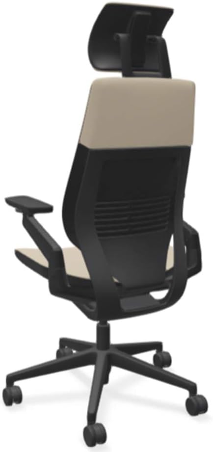 Steelcase Gesture Office Desk Chair with Headrest in Elmosoft Genuine Mica L114 Leather Plus Lumbar Support High Black Frame