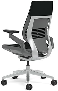 Steelcase Gesture Office Chair - Cogent Connect Licorice Upholstered Wrapped Back Platinum Metallic Frame Low Seat Merle Seat/Back/Arms (Dark/Light) Hard Floor Caster Wheels