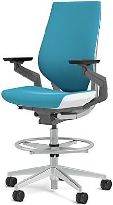 Steelcase Gesture 442 Stool Chair - Cogent: Connect Blue Jay Fabric, Wrapped Back, Light on Light Frame, Wheels for Hard Flooring
