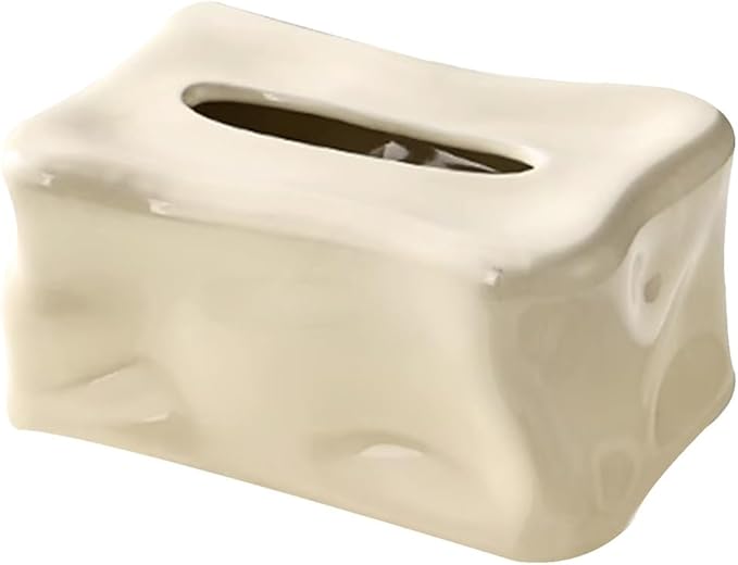 Stylish Tissue Box Ceramics Square Tissue Box Reusable Tissue Box and Tissue Holder Napkin Dispenser for Home Office Restaurant Desks Gifts Modern Tissue Box (Color : Silver) (White)