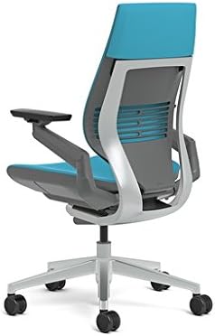 Steelcase Gesture Office Chair - Cogent Connect Blue Jay Upholstered Wrapped Back Platinum Metallic Frame Low Seat Merle Seat/Back/Arms (Dark/Light) Hard Floor Caster Wheels